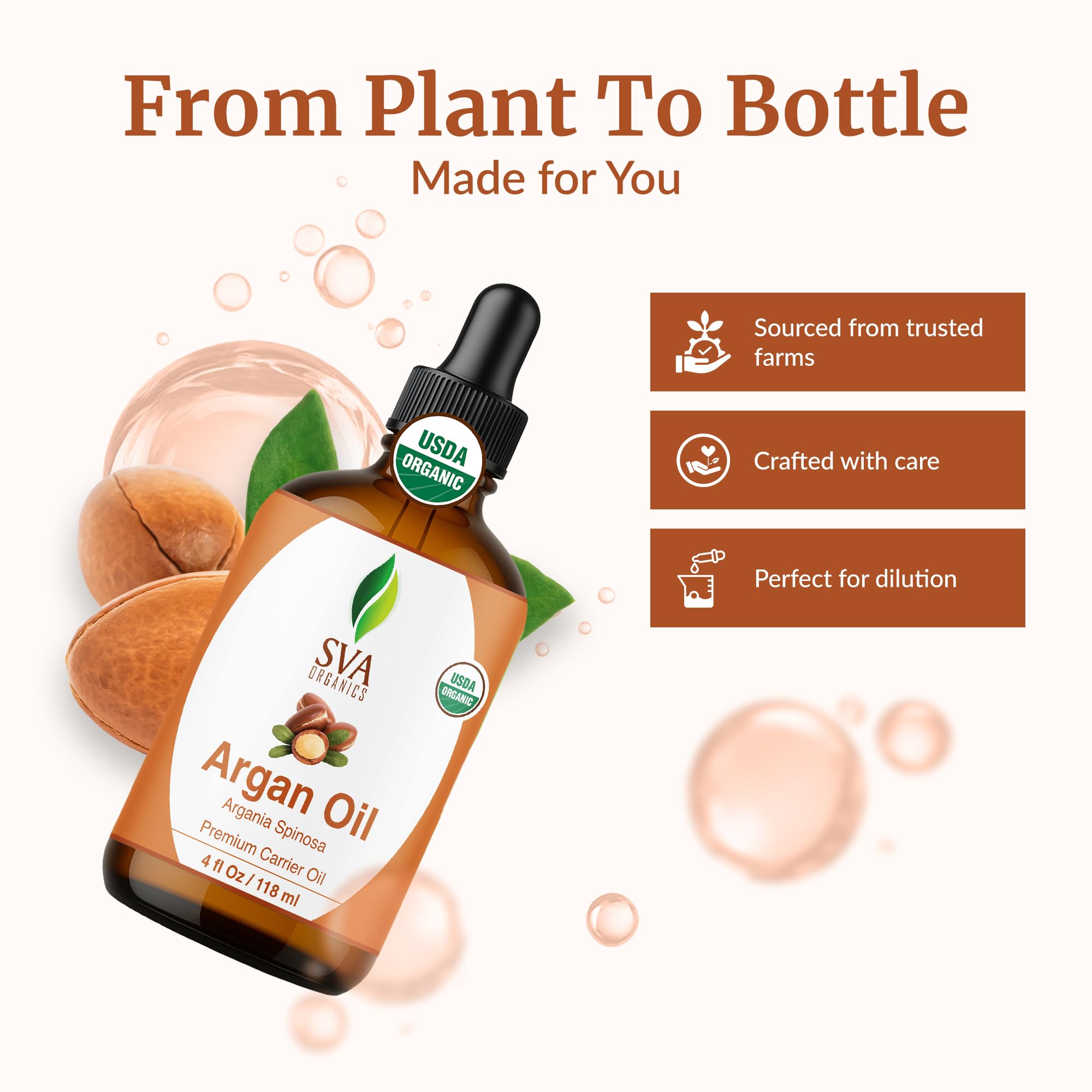 SVA Organics Argan Oil Organic Cold Pressed 4 Oz USDA 100% Pure & Natural Authentic Premium Therapeutic Grade Carrier Oil ...