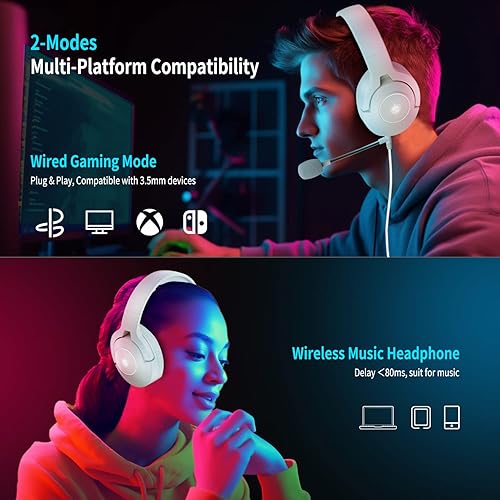 Miniatura 2 de PHOINIKAS Auriculares para juegos PS4 para PS5, PC, Nintendo Switch, Q9 Auriculares sobre la oreja con micrófono desmontable, auriculares