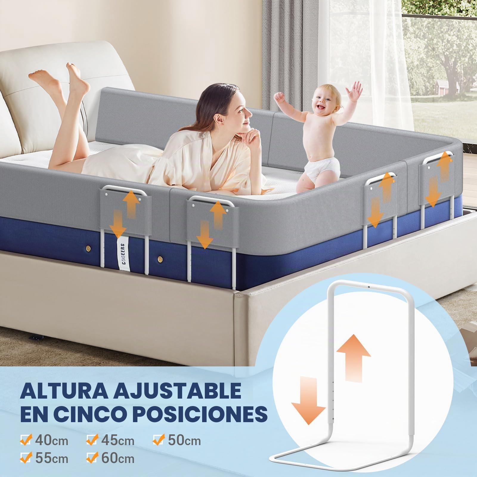Barrera Cama Bebe, Barandilla Cama Niño, Barrera de Cama para Bebé, Protección contra Caídas, Altura Ajustable, Barandilla Protectora de Cama deformables para Niños y Bebés-100cm, Gris