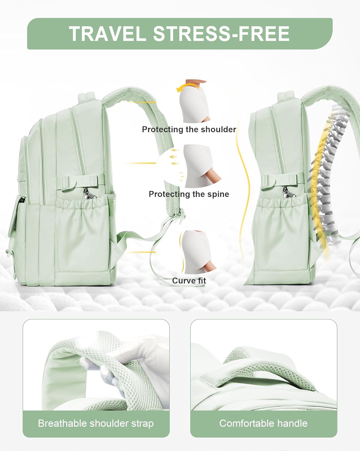 Waterproof Aesthetic Backpack For School, Cute High School Bookbag For Teen Girls Boys, Lightweight Casual Daypack Backpack For Women Men, College Backpack With Lots Of Pockets（MintGreen） - Image 7