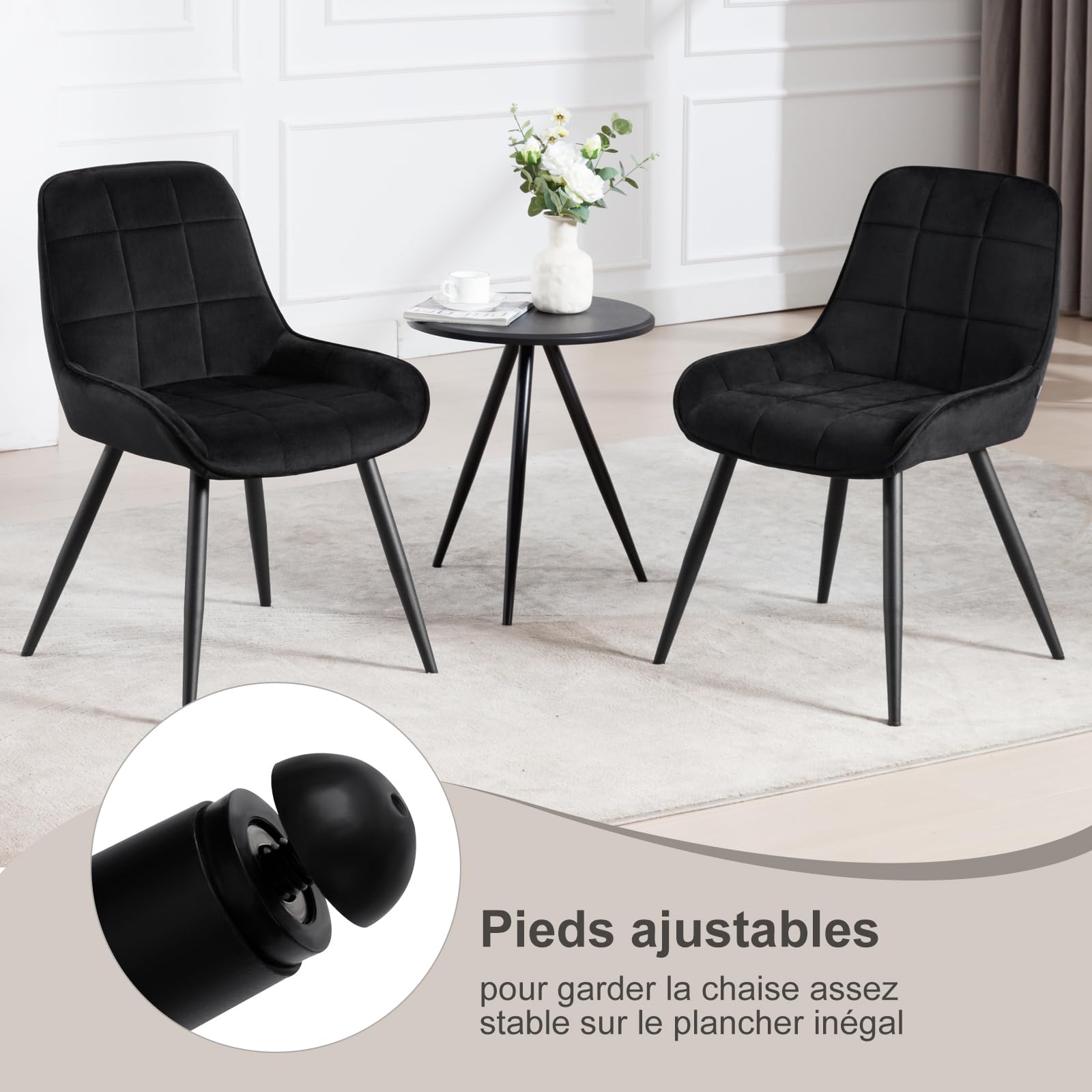 WOLTU Lot de 6 Chaises de Salle à Manger, Chaises Relaxantes en Velours, pour Salon, Salle de séjour, Cuisine, Chambre à Coucher,Noir, BH331sz-6