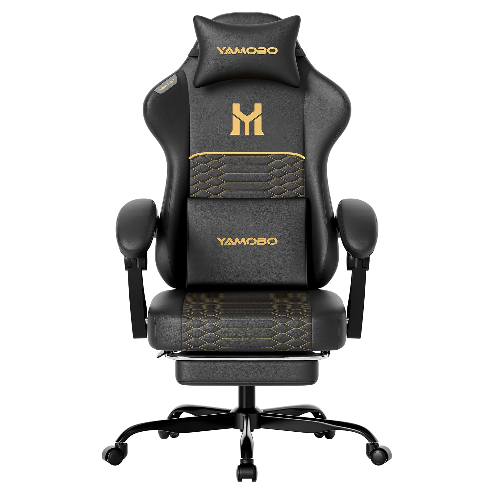 Gaming Chair with Footrest, Ergonomic Video Game Chair with Adjustable Lumbar and Headrest Massage Support,PU Leather High Back Recliner Comfortable for Office, Game and Study, Black