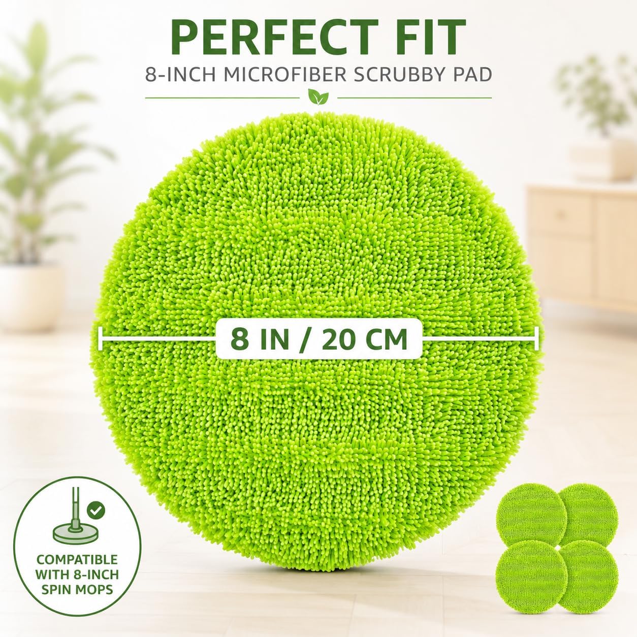 8 Inch Electric Spin Mop Replacement Pads Compatible with VMAI G700, P700 & Gobot - Heavy Duty Green Scrubby Refills - Washable Microfiber Floor Cleaning Heads (Not for Bissell) image 4