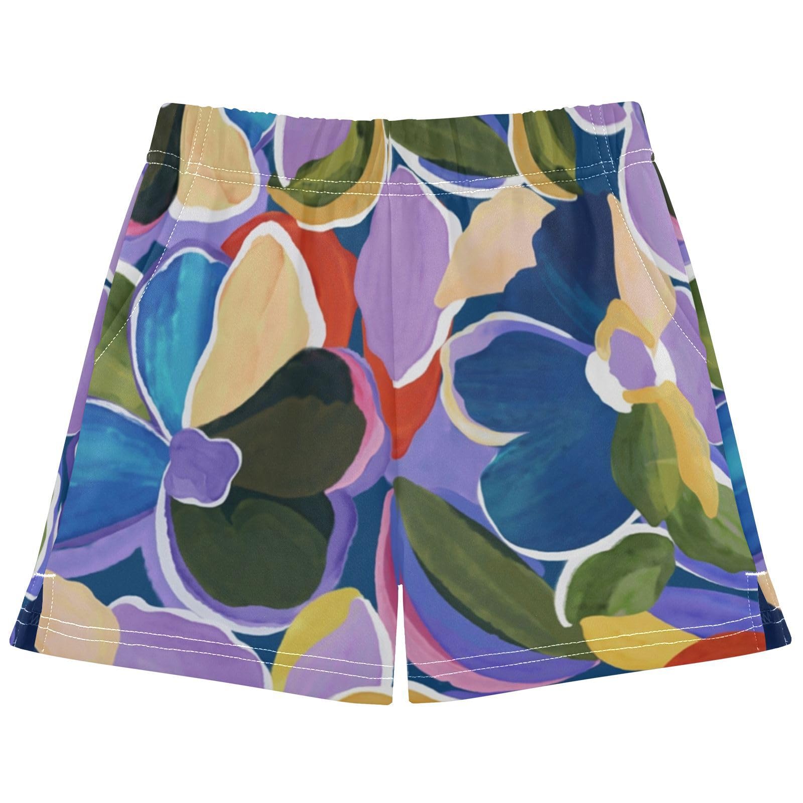 pnyoin Girl's Shorts Abstract Flower Floral Athletic Running Shorts with Pockets Size 9-10t Multi