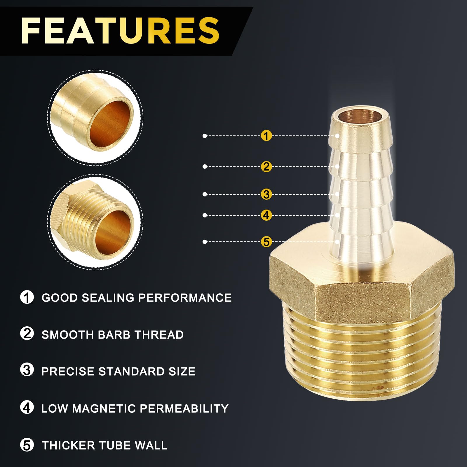 METALLIXITY 5Pcs Brass Hose Barb to NPT Male Adapter 3/8" Barb x 3/4" NPT Male for Automotive Motorcycle, Marine, Truck - Image 3