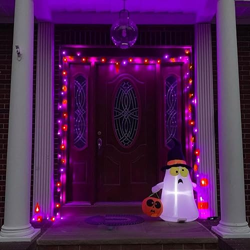 Miniatura 6 de Paquete de 2 luces de Halloween naranjas y púrpuras, 200 luces LED, 66 pies, enchufe con 8 modos, luces de Halloween impermeables para exteriores,