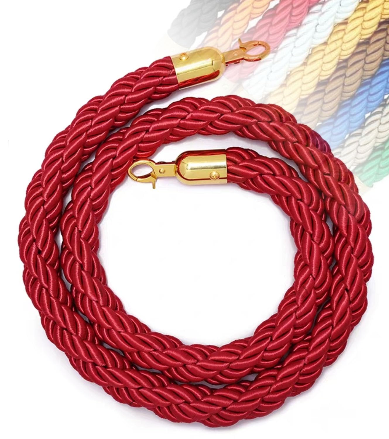Aioneer 11 Colors Queue Barrier Rope 1-3M With Hooks For Posts & Stands, Crowd Control Stanchion Rope, Hotel Visitor Guidance, Safety Barrier,-Red-3M