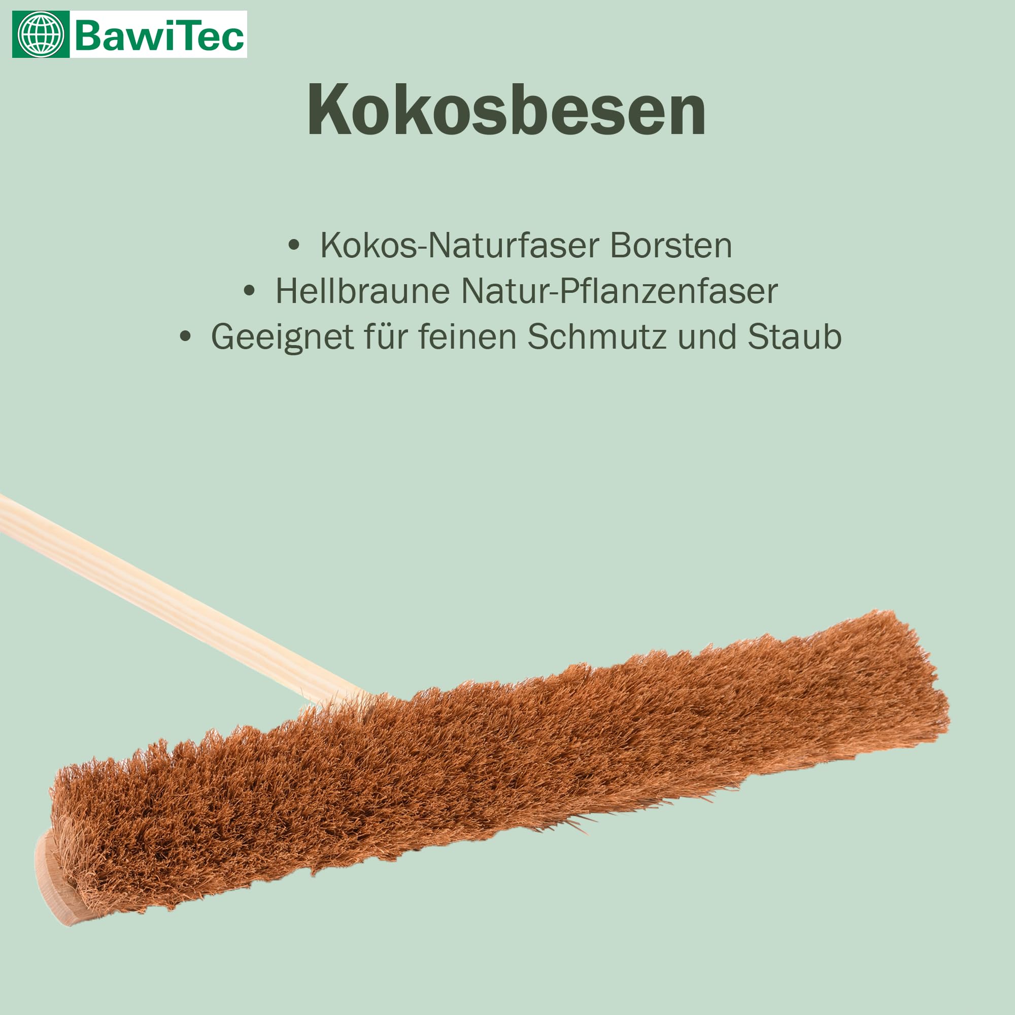Kehrbesen Kokos Borsten 100cm mit Stiel 160cm Lang Besen Holz Besenstiel | Industriebesen, Handwerkerbesen, mit Metall-Stielhalter, mit Geräte-Holzstiel 28mm