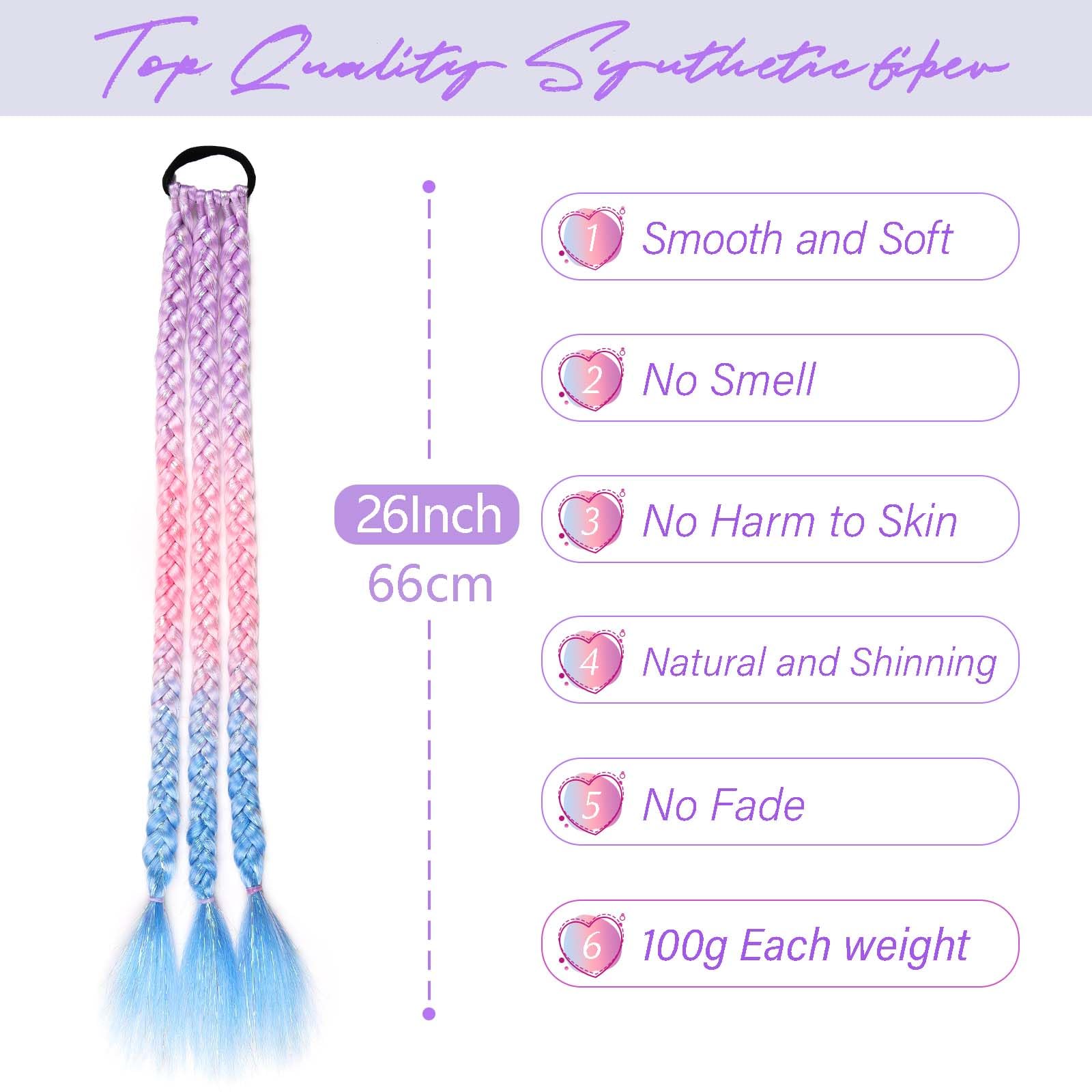 JIAMEISI Coloured Ponytail Extensions with Hair Tinsel Ombre Extensions for Braiding 26 Inch 100g Colourful Synthetic Pony Tail Extension for Girls Women #X36 - Image 2