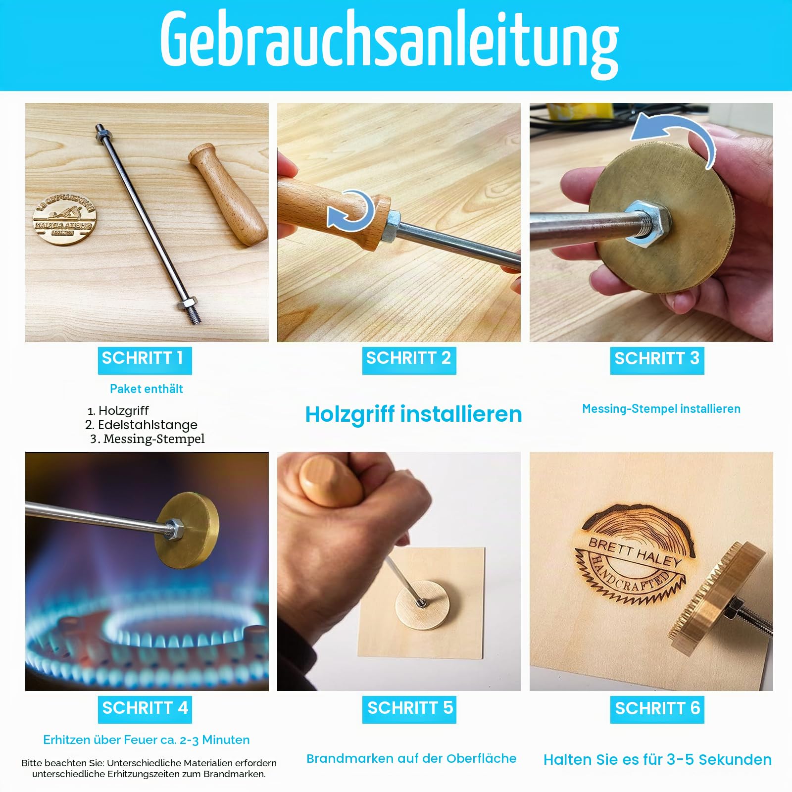 Brennstempel für Holz Eigenes Logo Personalisiertes Metall-Brandeisen für Leder Holz Backen Geschenke für Handgefertigte Designer-Hochzeitsparty–Mehrere Größen optional