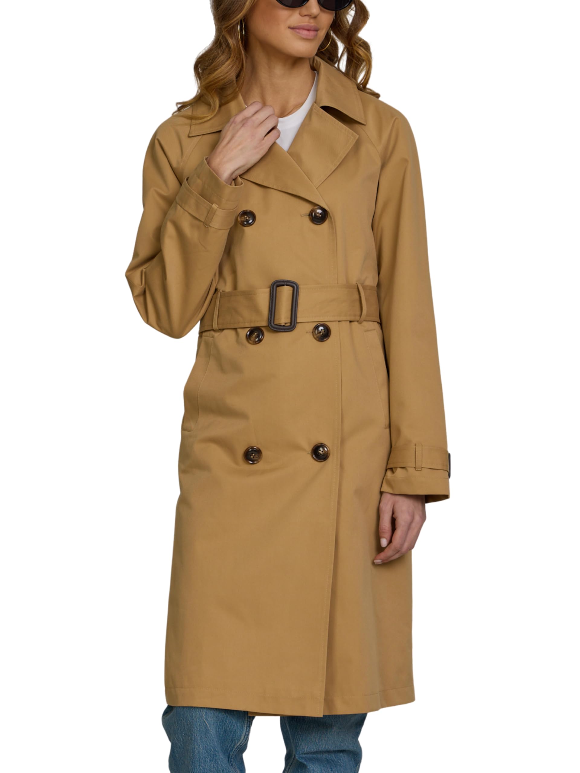 Steve Madden Long Lapel Trench Coat for Women Double-Breasted Womens Trench Coats Belted Tailored Work Jackets for Women