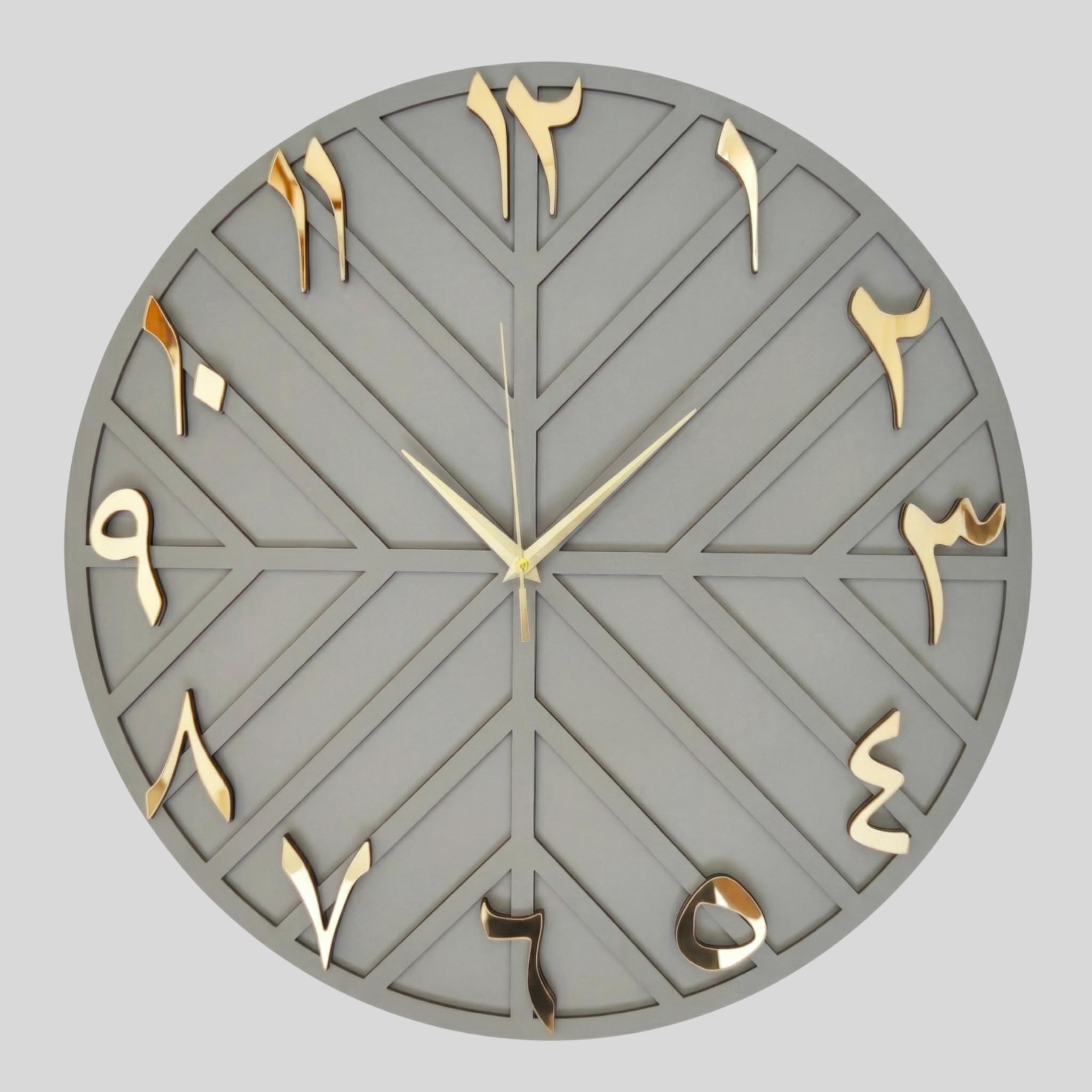 Arabic Numeral Wall Clock, Grey and Gold, Round, Geometric Pattern, Modern Style, Home Decor-image-9