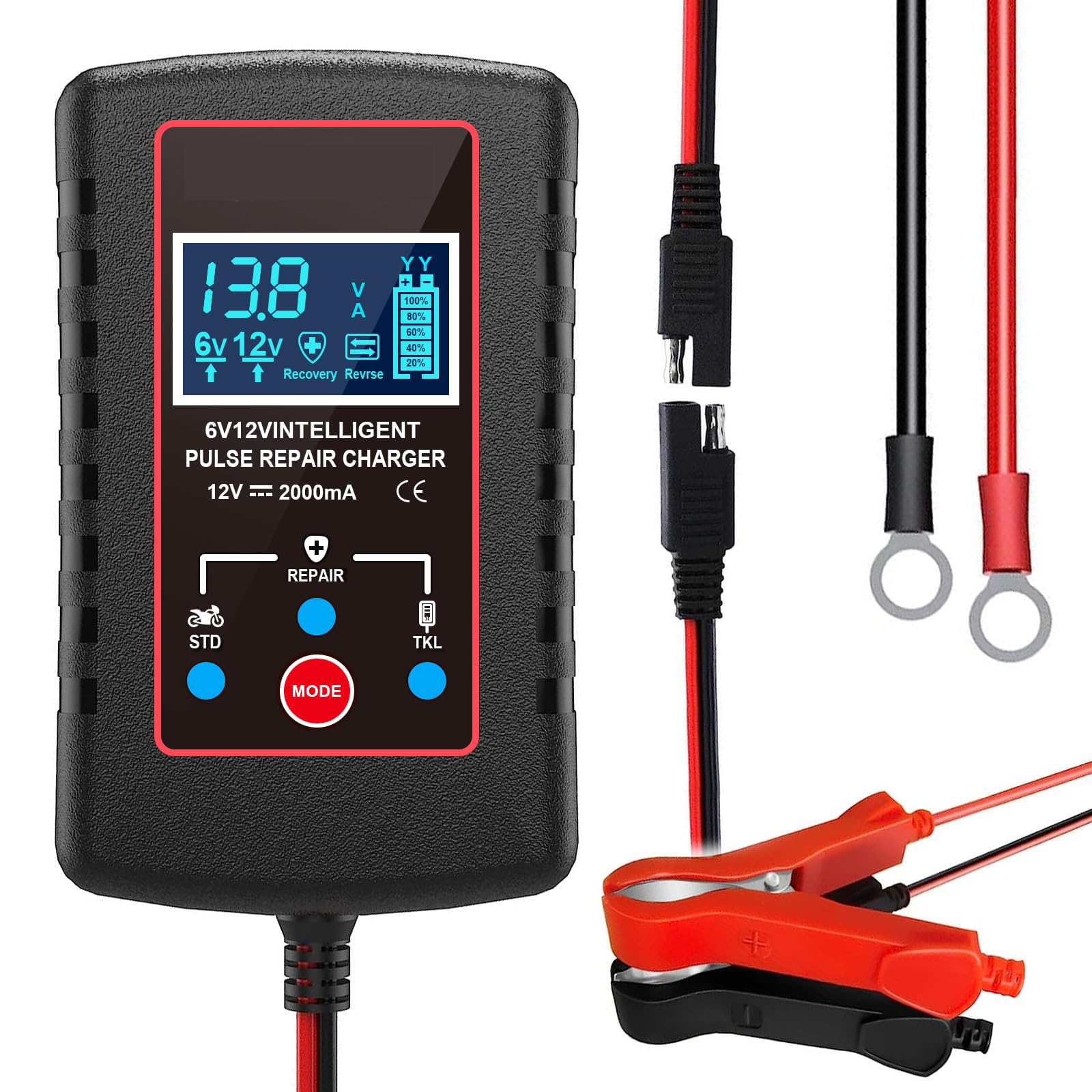 NALACAL Upgraded 2Amp Car Battery Trickle Charger, 6V/12V Smart Fully Automatic 3 Mode Battery Charger Maintainer, Battery Desulfator for Car, Lawn Mower, Motorcycle, Boat, Marine Lead Acid Batteries