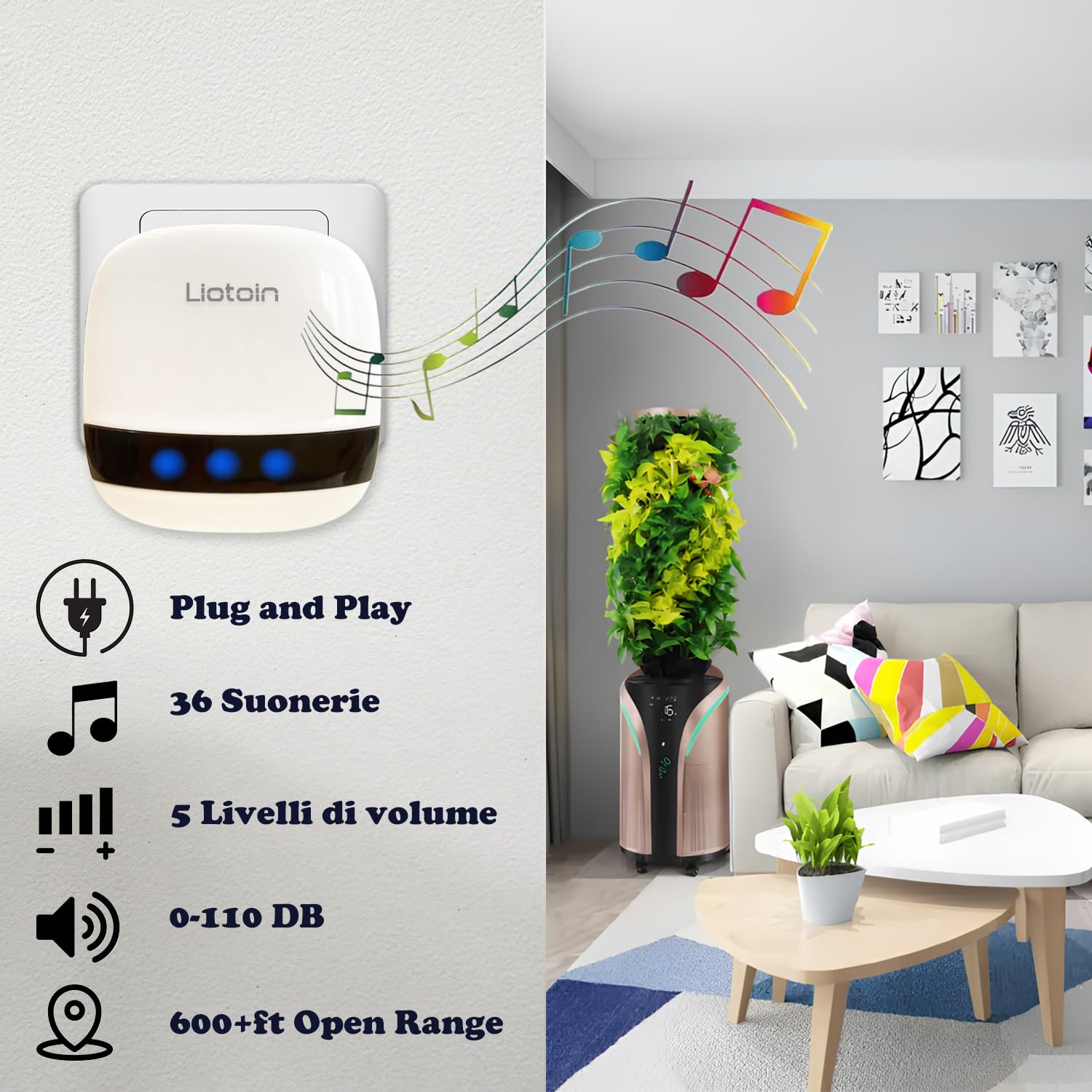 Pulsante di Chiamata Wireless, LIOTOIN Cercapersone con LED in Portata Fino a 180m Impermeabile Sistema di Assistenza per Anziani Pazienti Disabili Casa Ospedale (5 Trasmettitori 3 Ricevitori)
