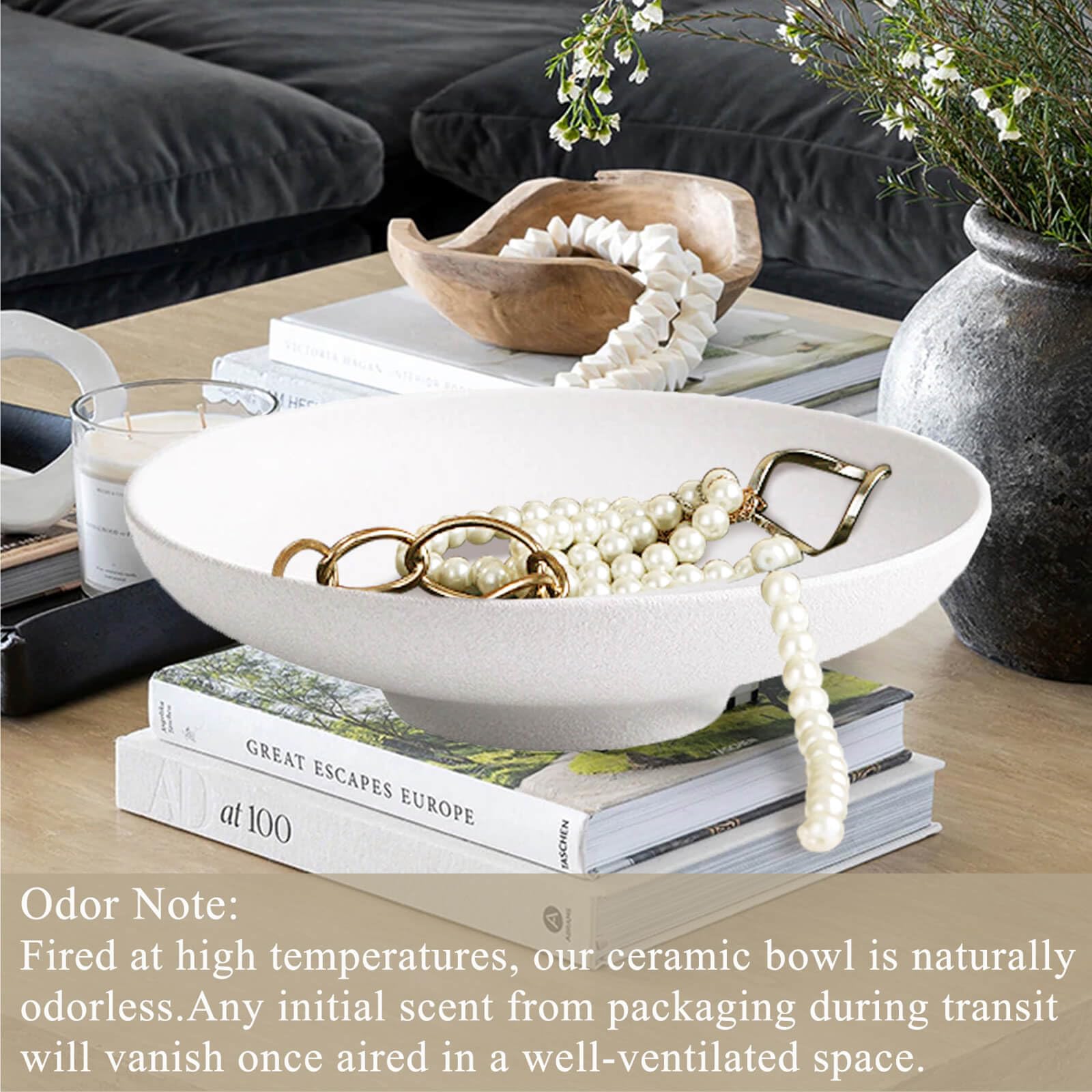 Leilifre Decorative Bowl, 9.5 in White Pedestal Bowl for Home Decor, Ceramic Fruit Bowl for Kitchen Counter, Modern Key Tray for Entryway Table, Coffee Table, Minimalist, Aesthetic, Centerpiece