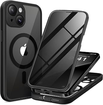 BERFY for iPhone 13 Case, Compatible with MagSafe, Built-in Privacy Screen Protector, Camera Protection, Shockproof Full Body Phone Case 6.1", Clear Black