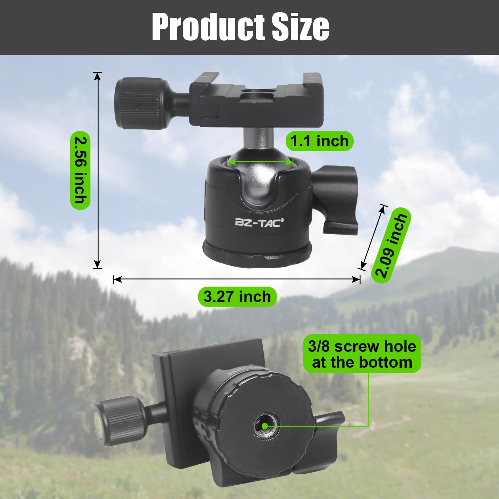 BZTAC Arca Swiss - Testa a sfera per treppiedi per fucile, piastra Arca Swiss con vite da 0,6 cm, montaggio con filettatura da 1 cm, metallo a bassa gravità, diametro 28 mm, rotazione panoramica a 360