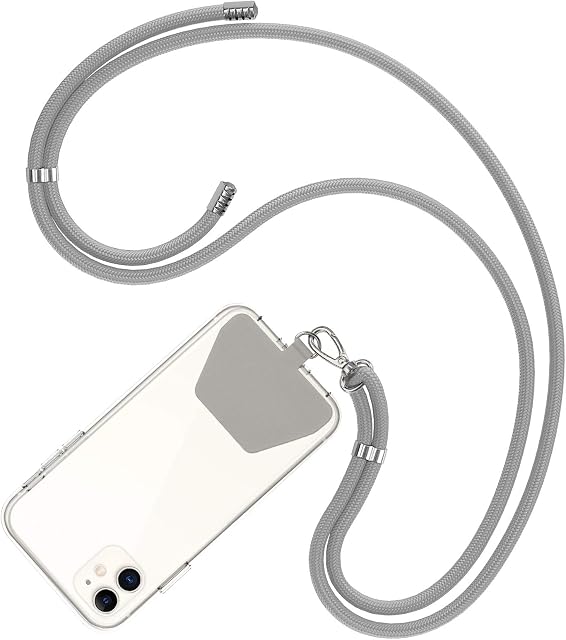 COCASES Crossbody Phone Lanyard Strap with Patch, Adjustable Nylon Neck Strap Necklace Phone Compatible with Most Smartphones (Grey)