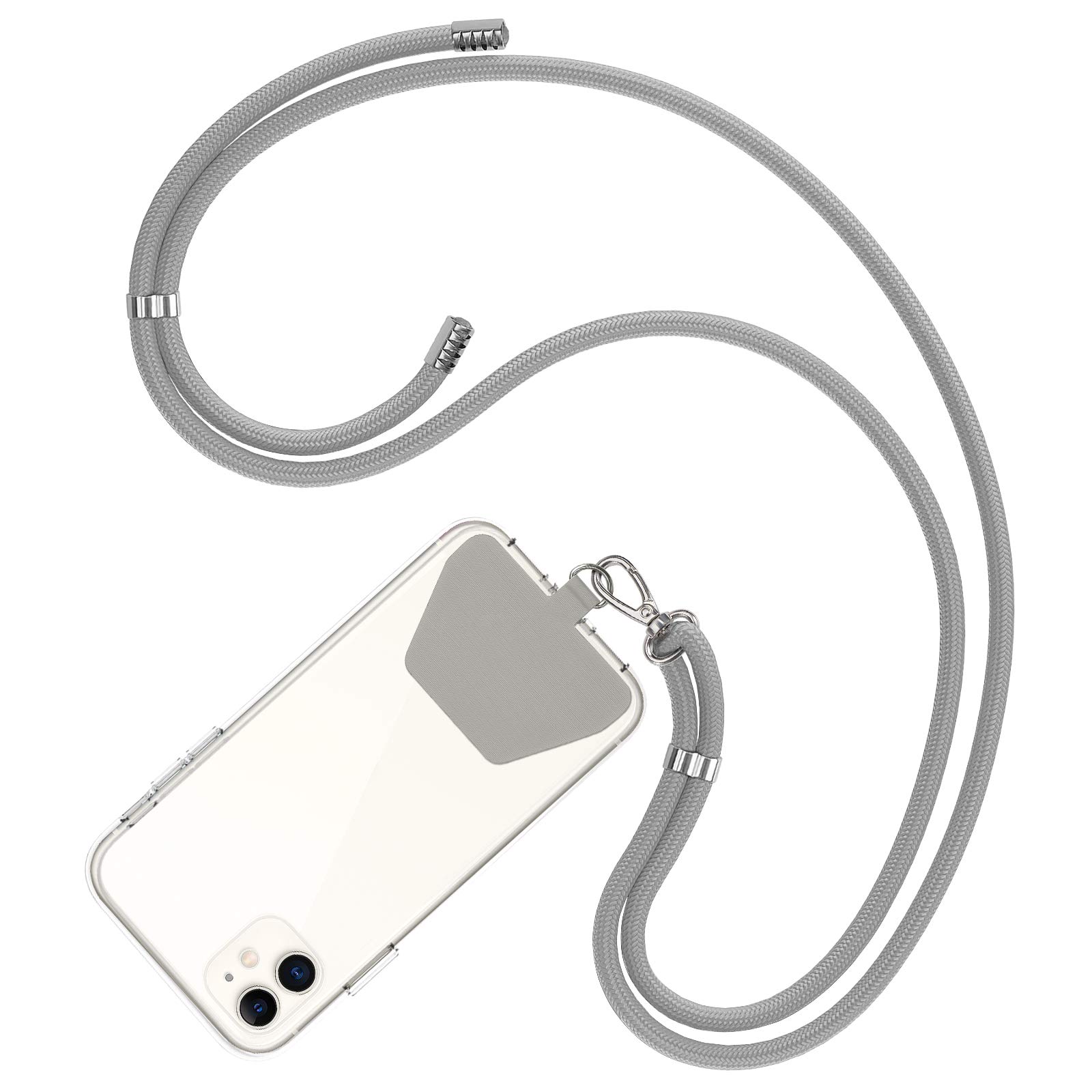 COCASES Crossbody Phone Lanyard Strap with Patch, Adjustable Nylon Neck Strap Necklace Phone Compatible with Most Smartphones (Grey)
