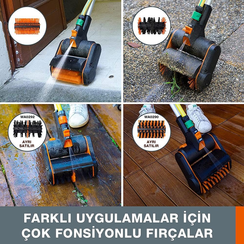 WORX WG441E.9 Akumulatorowa Multi Brush 20V, do Czyszczenia Powierzchni Kamiennych i Drewnianych oraz Usuwania Chwastów, Zintegrowane Przyłącze Wod, bez Akumulatora i Ładowarki