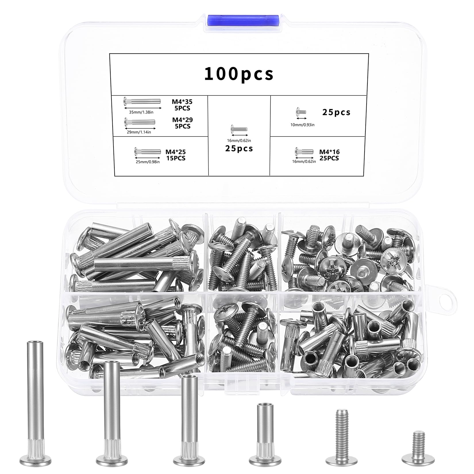 100 Pcs M4 Cupboard Joining Bolts Screws(50 x Binding Screw, 50 x Connecting Sleeves)