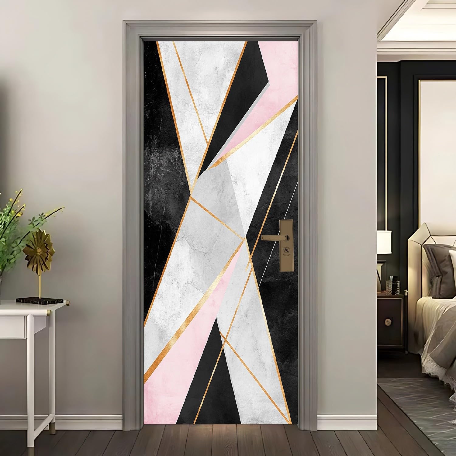 Sticker porte 85x205 cm géométrique effet marbre pour salon