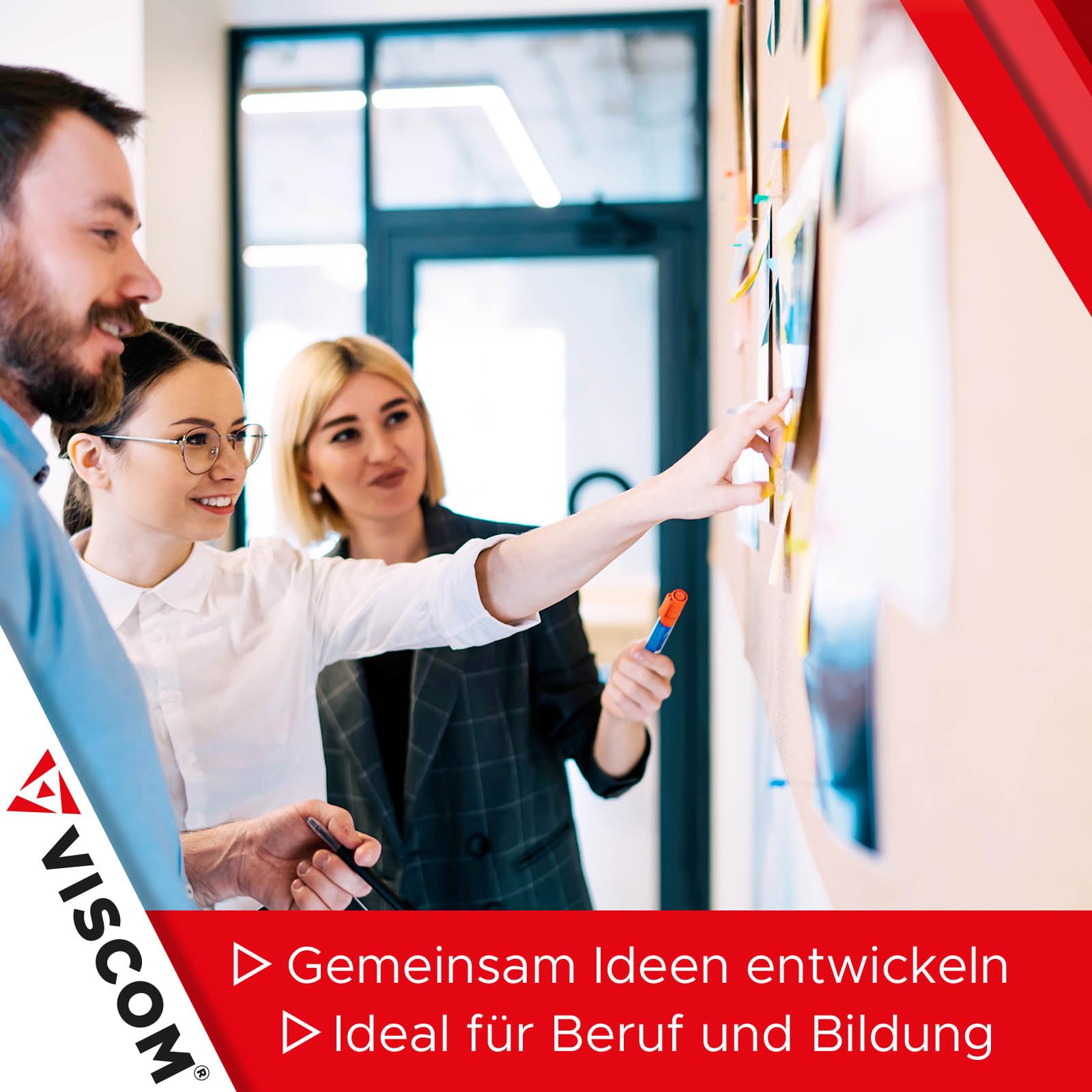 VISCOM Pinnwand CORKY - Korktafel mit Aluminium-Rahmen - 75x110cm | Memoboard für Notizen inklusive Ablage & Wandbefestigung - selbstheilender Naturkork - Board für Büro, Zuhause & Schule