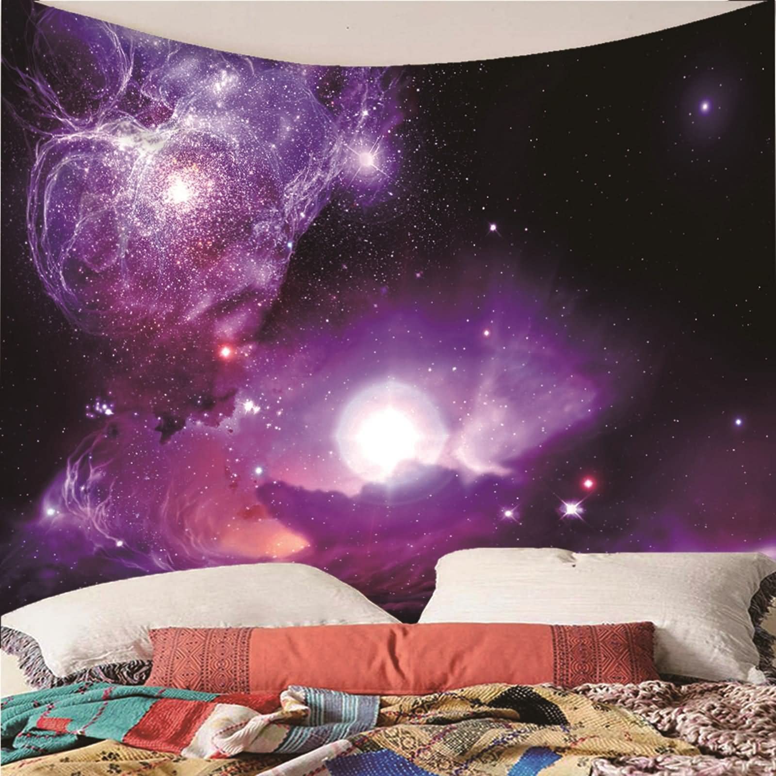 Tapices Navideños, Decoración Pared Rustico Clound del Universo Estrellado Poliéster Púrpura 150x130CM