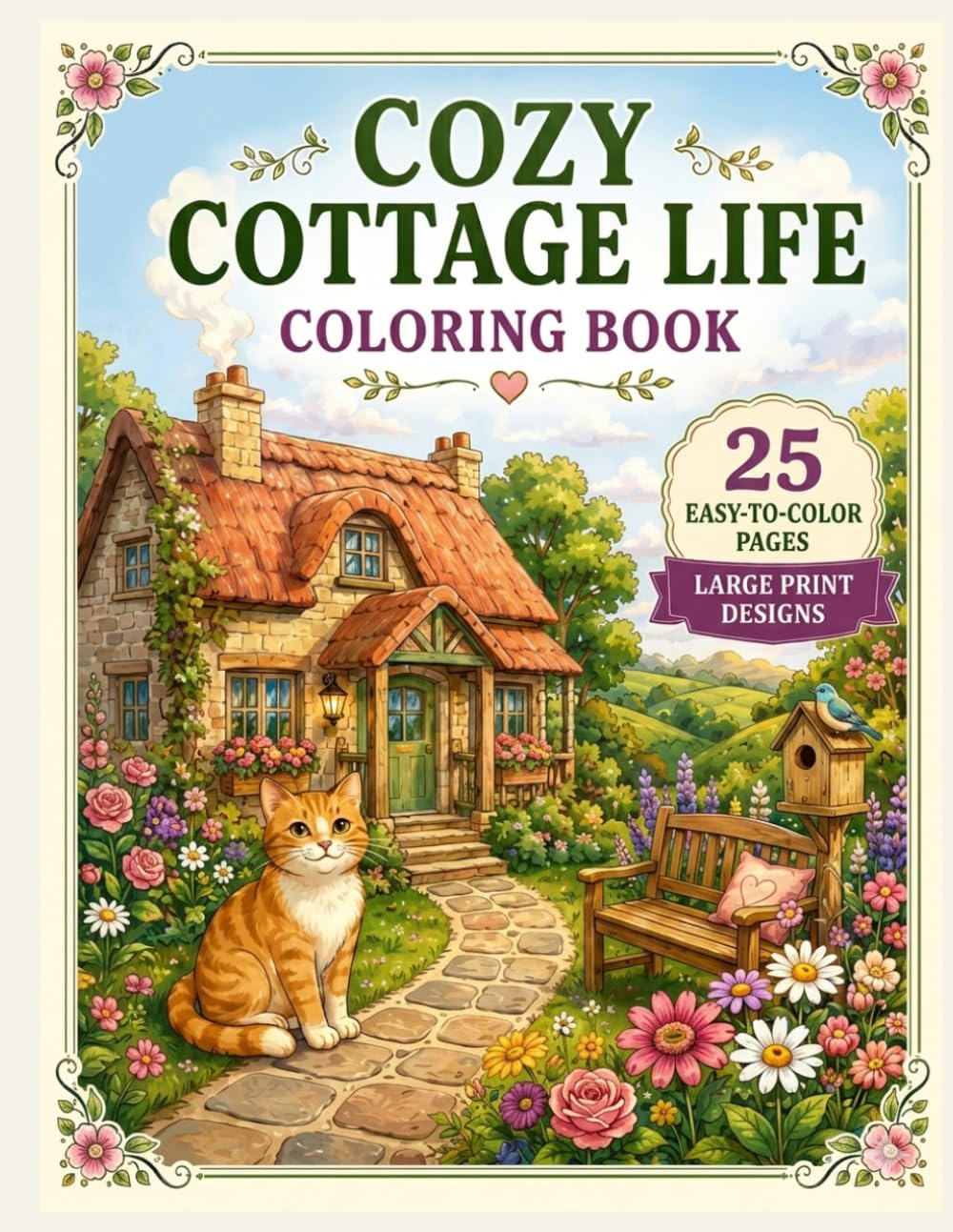 Cozy Cottage Life Coloring Book: Large Print Easy-to-Color Country Scenes for Women and Seniors