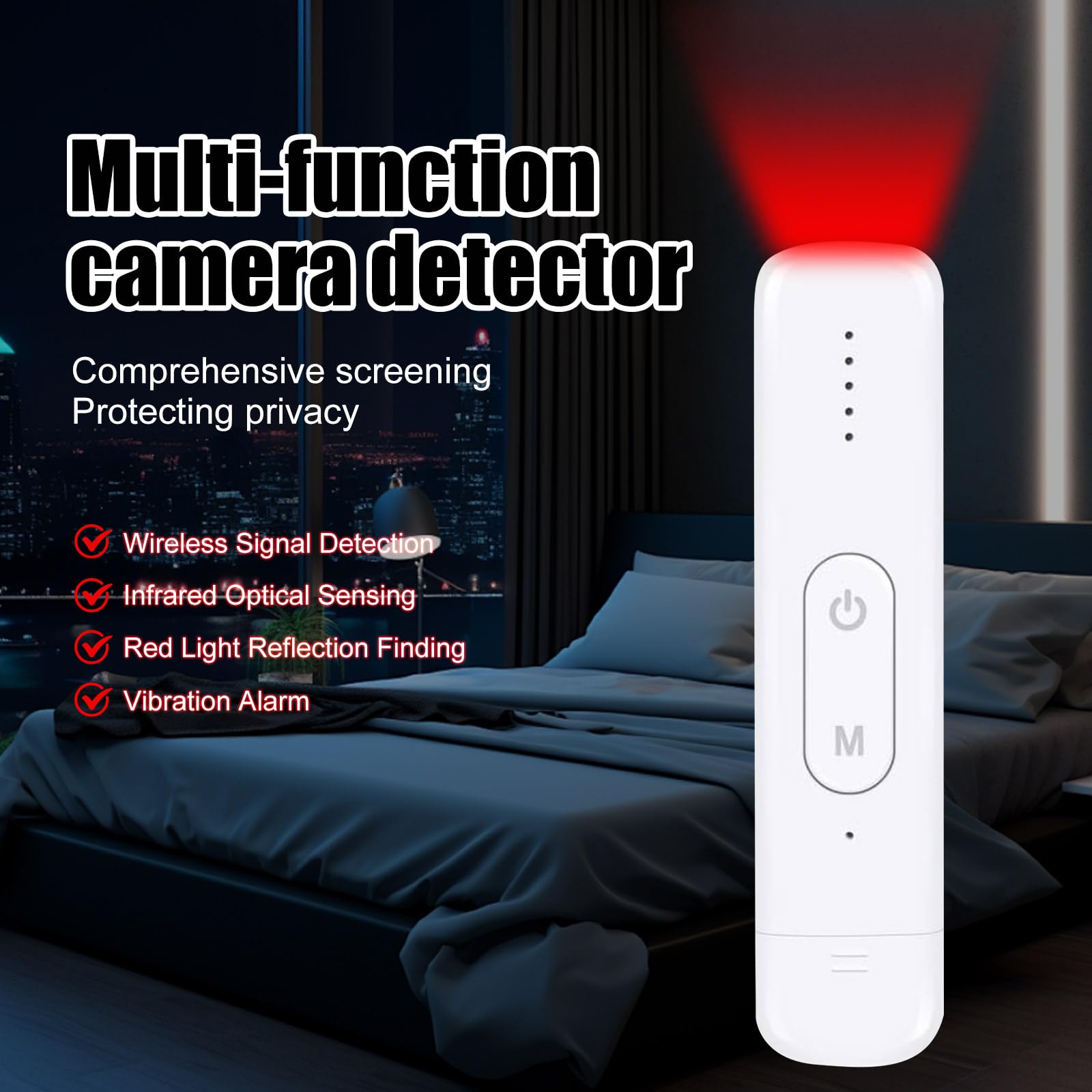 Détecteur de Caméra Cachée Anti-Espion Infrarouge Sans Fil, Détecteur GPS,Équipement Anti-Écoute Adapté aux Hôtels, Maisons de Location, Vestiaires,Voitures,Utilisation Intérieure,Alarmes sonores