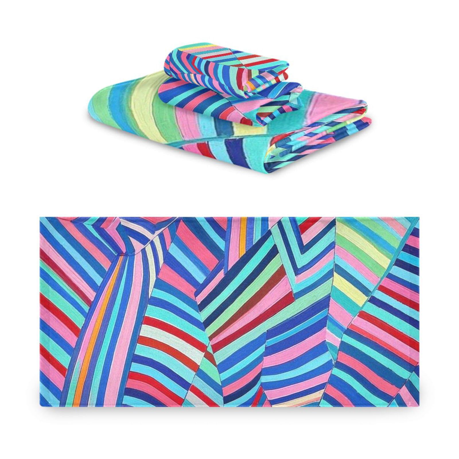 Art Stripe - Juego de 3 toallas faciales de limpieza coloridas, 1 toalla de baño, 1 toalla de mano, 1 paño para el cuerpo y la cara del baño