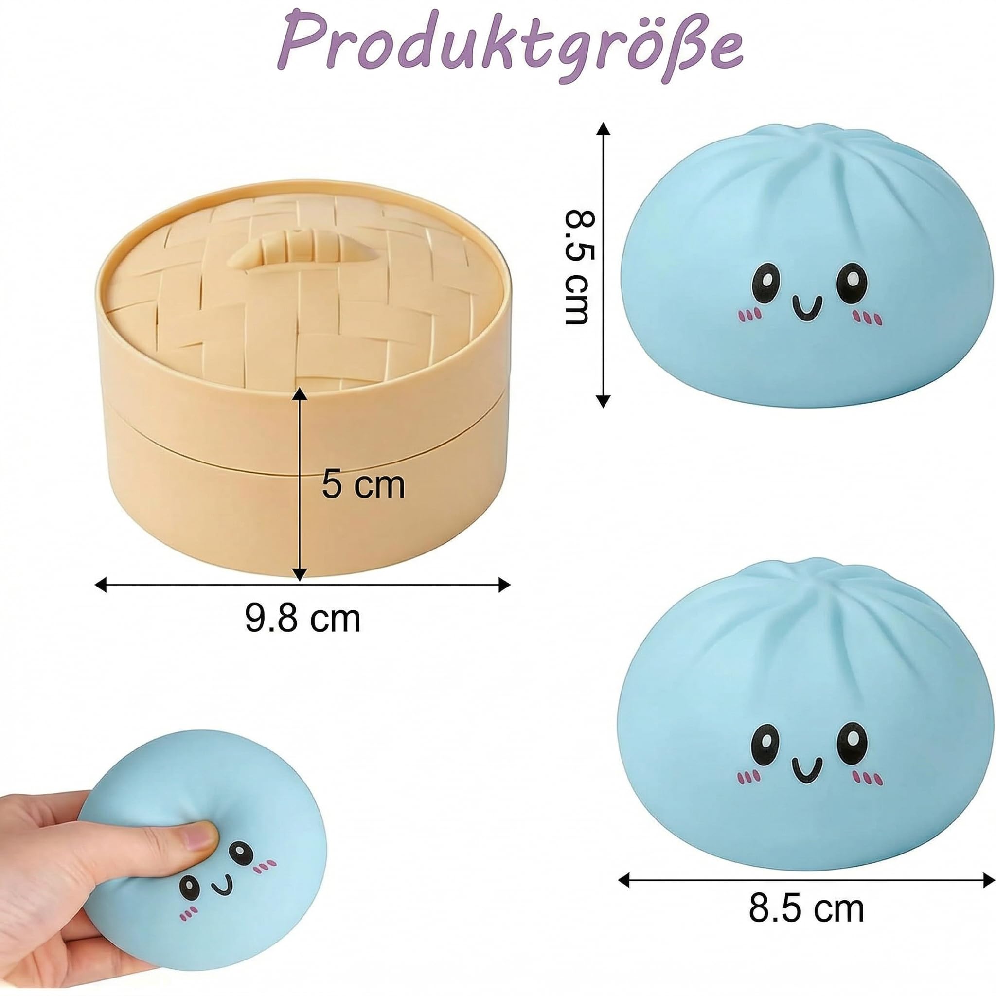 XXL Mystery Dumplings Squishy Squeeze Buns con scatola (9,5 cm) – Viral Trend Anti Stress Giocattolo da schiacciare – Pallone da impastare in colore a sorpresa – Fidget Toy idea regalo