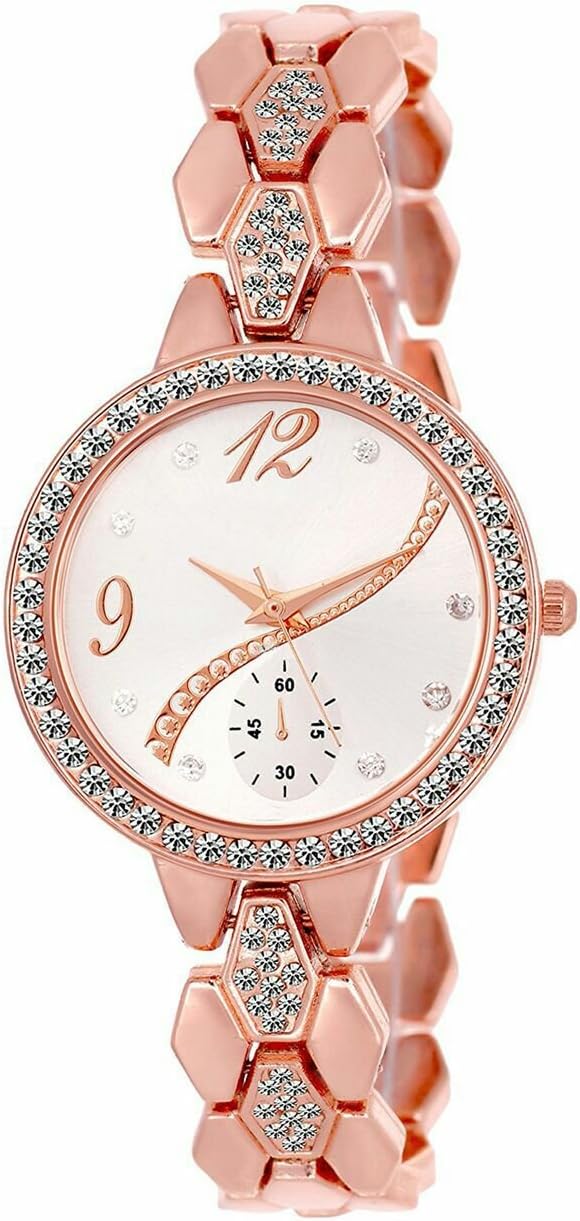 Premium Round Diamond Silver Dial Analogue Watch for Women's and Girl's Pack of - 1