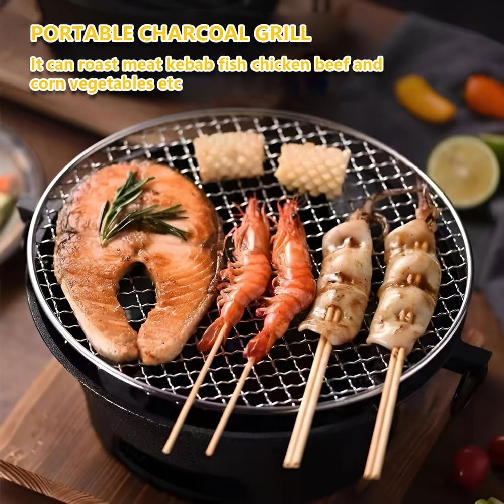 AIZYR BBQ Charcoal Grill, Portable Household Charcoal Barbecue Grill Tabletop Charcoal Stove Camping Grill for Party Outdoor Picnics Hiking,28cm