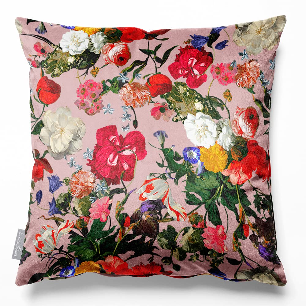 Izabela Peters Rosewater Cushions With Covers Included, Filled Cushion, Eco-Friendly Velvet Cushions, 50 Cm, Garden Bouquet - Chair Cushions, Sofa Cushions, Seat Cushions, Large Cushions