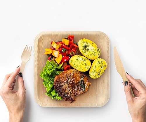 Miniatura 5 de Mart - Platos desechables de hoja de palma cuadrados de 10 pulgadas, paquete de 25 unidades, 100% naturales, biodegradables y compostables,