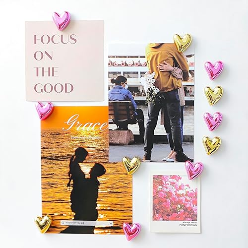 Miniatura 64 de 20 imanes dorados para refrigerador, lindo corazón de amor, imanes decorativos plateados para nevera, juego de imanes de cocina para el hogar