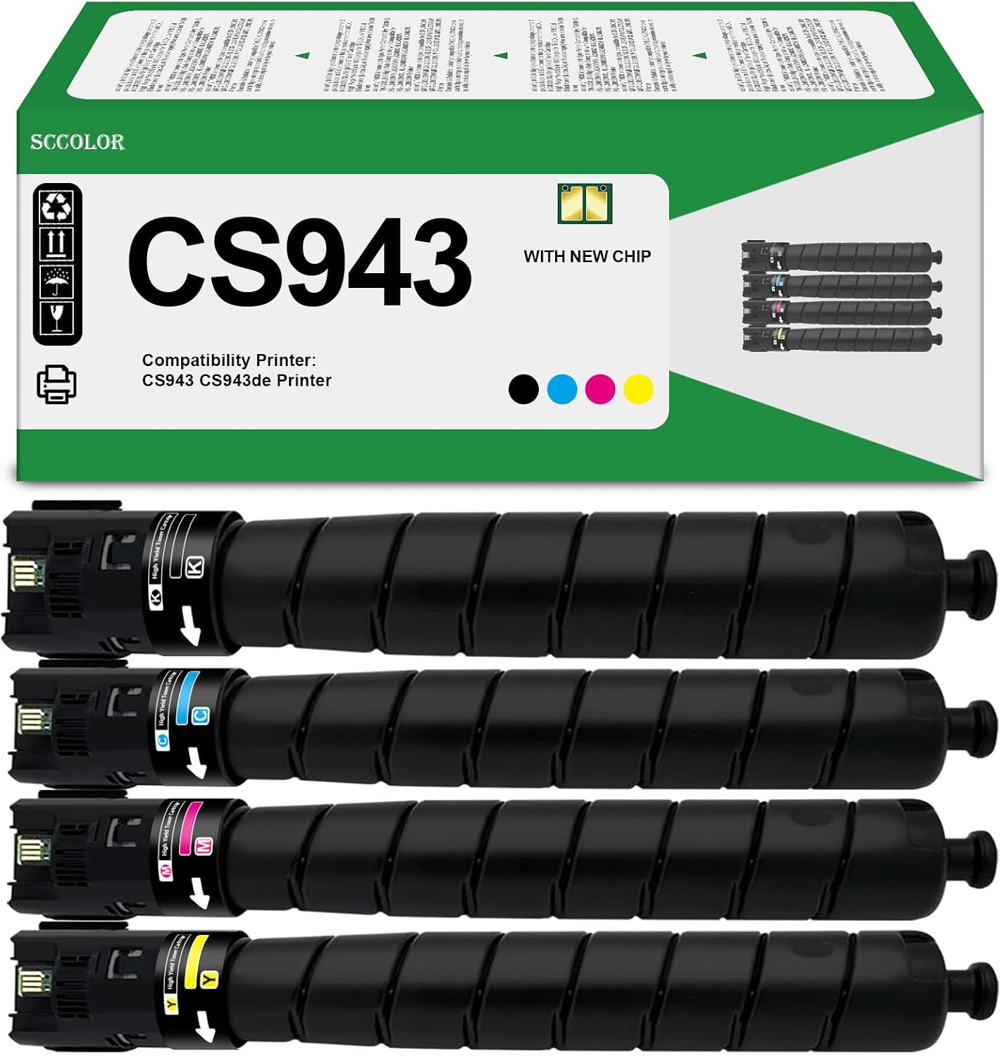 CS943 Toner Cartridge Extra High Yield Compatible 73D0HK0 73D0HC0 73D0HM0 73D0HY0 Toner Replacement for Lexmark CS943 CS943de Printer(BK:52,000 Pages,CMY:26,000 Pages)