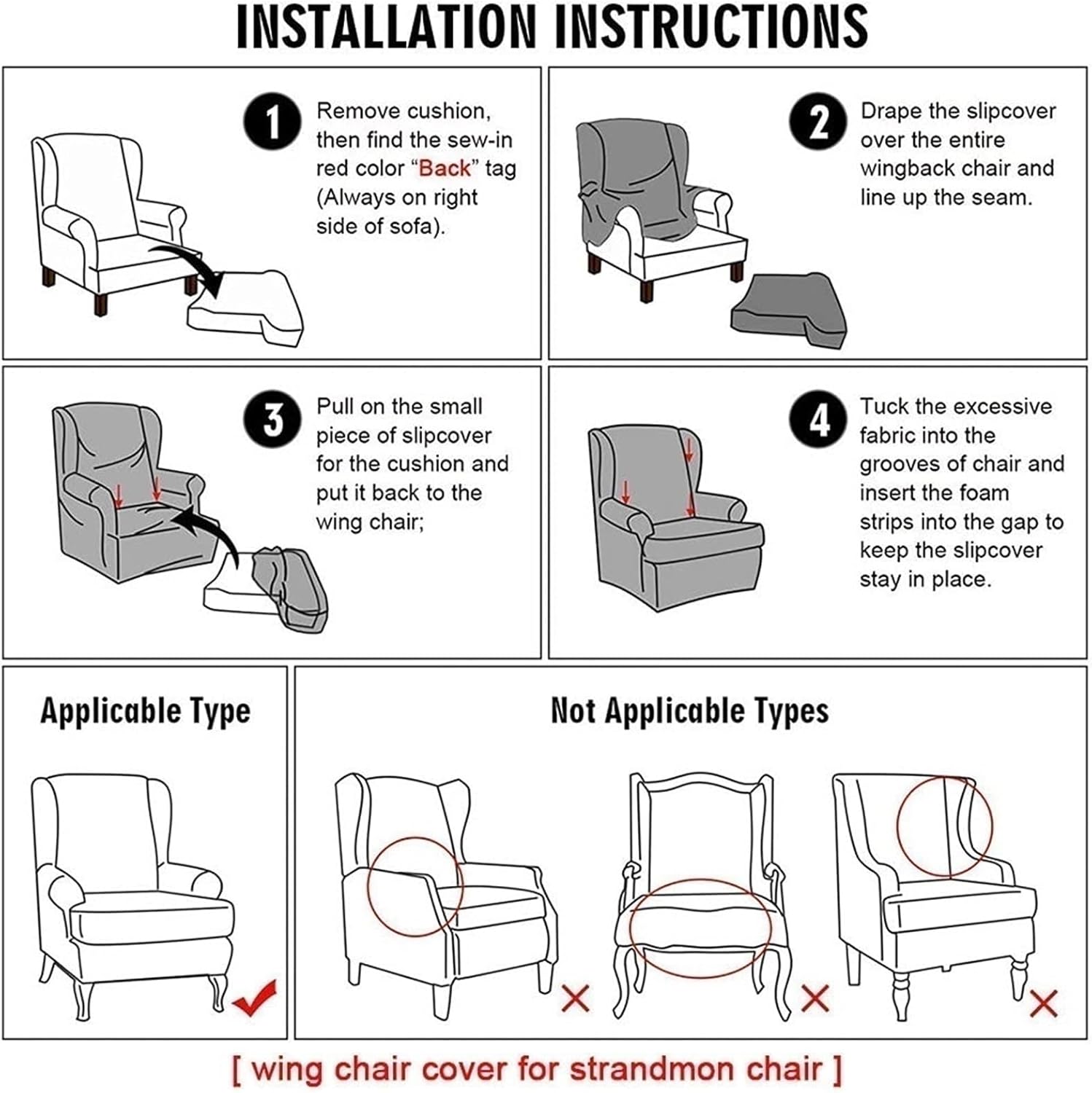 Wingback Chair Cover Stretch Elastic Sofa Slipcover Spandex Fabric Wing Slipcovers 1 Set Washable Printing Soft Armchair Couch Covers Seater Furniture Protector for Living Room(Red)