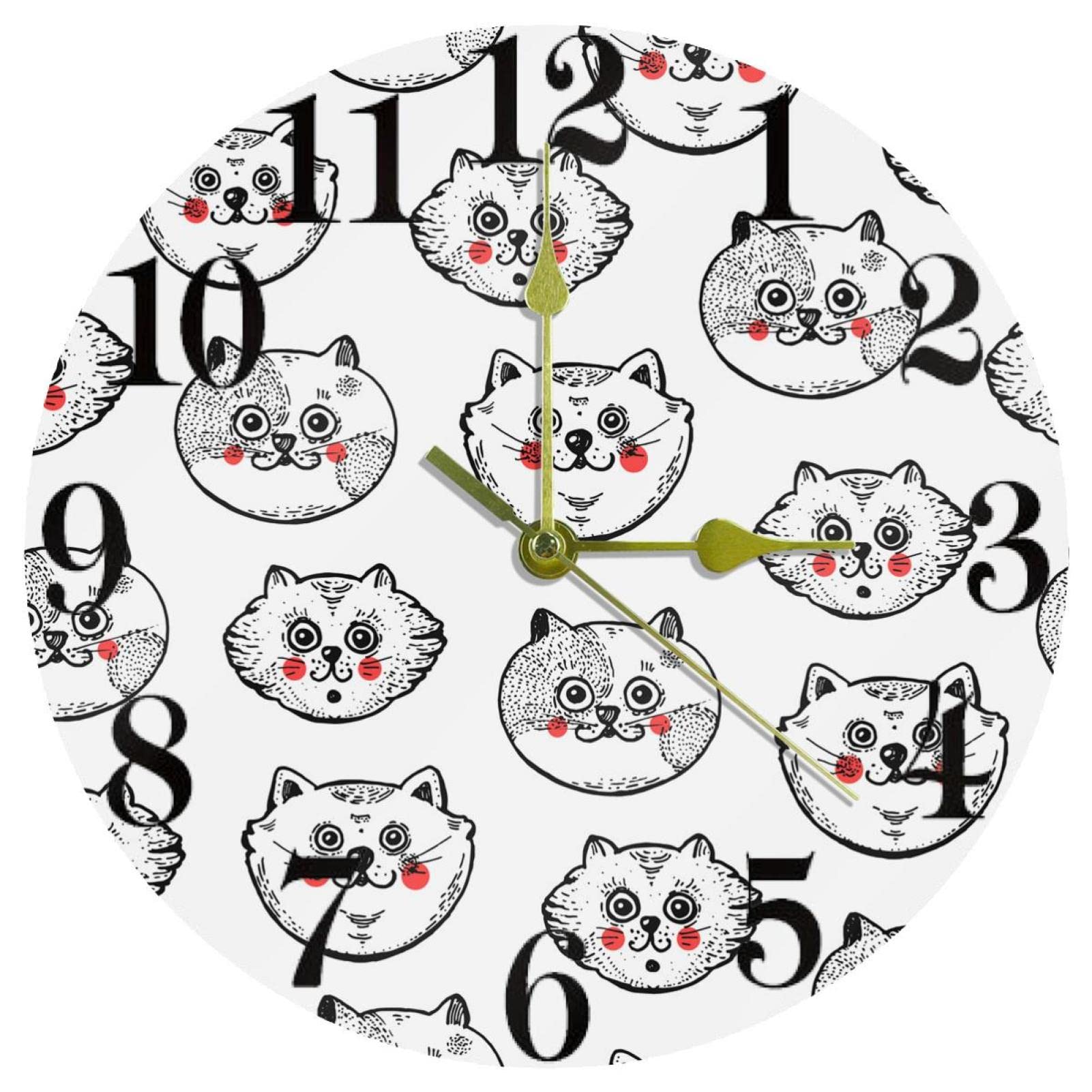 Horloge murale sans tic-tac en tête de chat blanc pour retrouver le sommeil