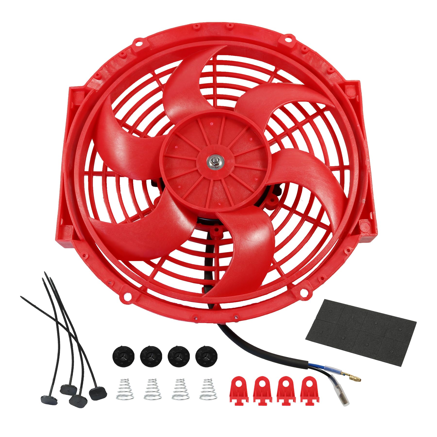JDMSPEED Ventilador delgado de 10 pulgadas para radiador eléctrico de refrigeración de 12 V, kit universal rojo