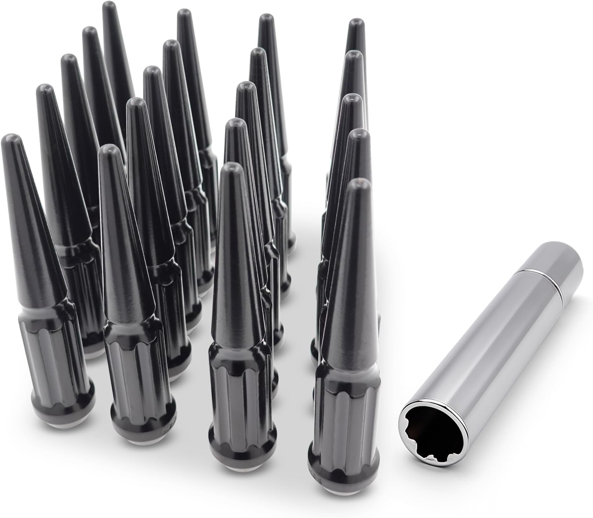 32 Pc Solid Spline Spike Lug Nuts Kit 14x1.5 Black for Chevy GMC Silverado Suburban Sierra 2500 3500 HD 8x6.5 8x180 8x210 Bolt Pattern Wheels