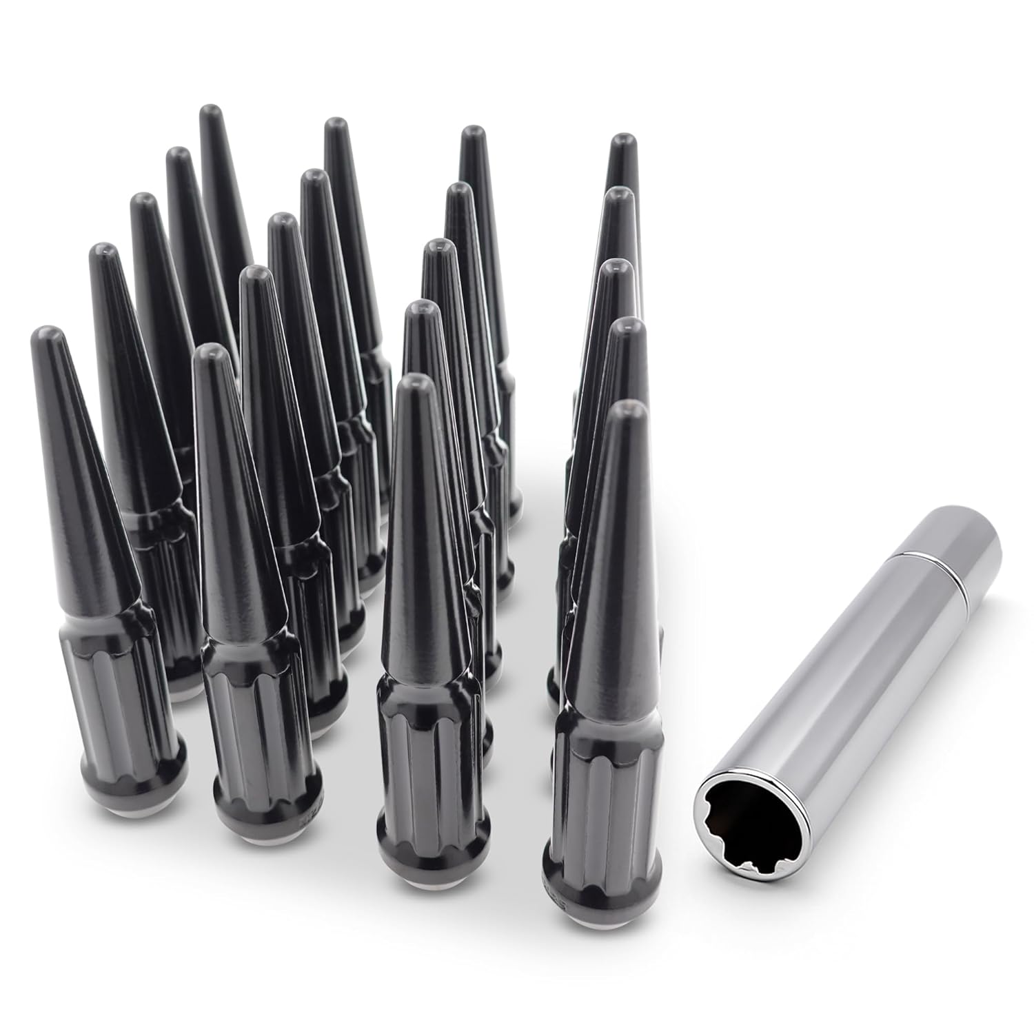 32 Pc Solid Spline Spike Lug Nuts Kit 14x1.5 Black for Chevy GMC Silverado Suburban Sierra 2500 3500 HD 8x6.5 8x180 8x210 Bolt Pattern Wheels