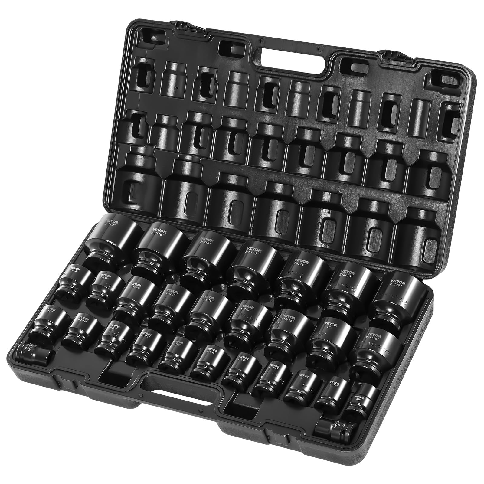 VEVORImpact Socket Set 3/4 Inches 29 Piece Impact Sockets, 6-Point Sockets, Rugged Construction, CR-M0, 3/4 Inches Drive Socket Set Impact SAE 3/4 inch - 2-1/2 inch, with a Storage Cage