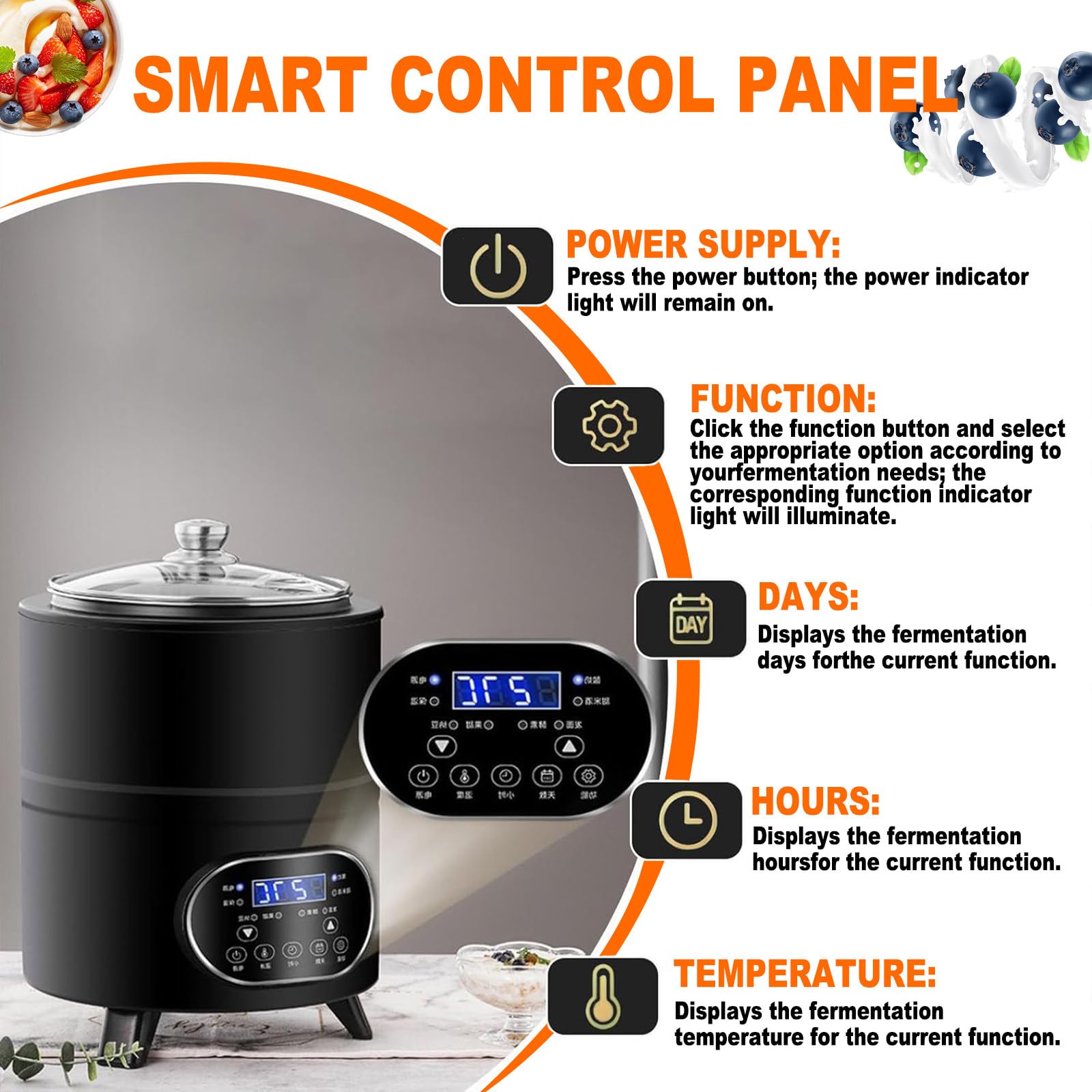 Yogurtiera Greca elettrica da 12 l per Dessert da Festa con Controllo di Tempo e Temperatura, yogurtiera Automatica per Yogurt Biologico Fatto in casa, per Yogurt Fatto in casa Black-12L