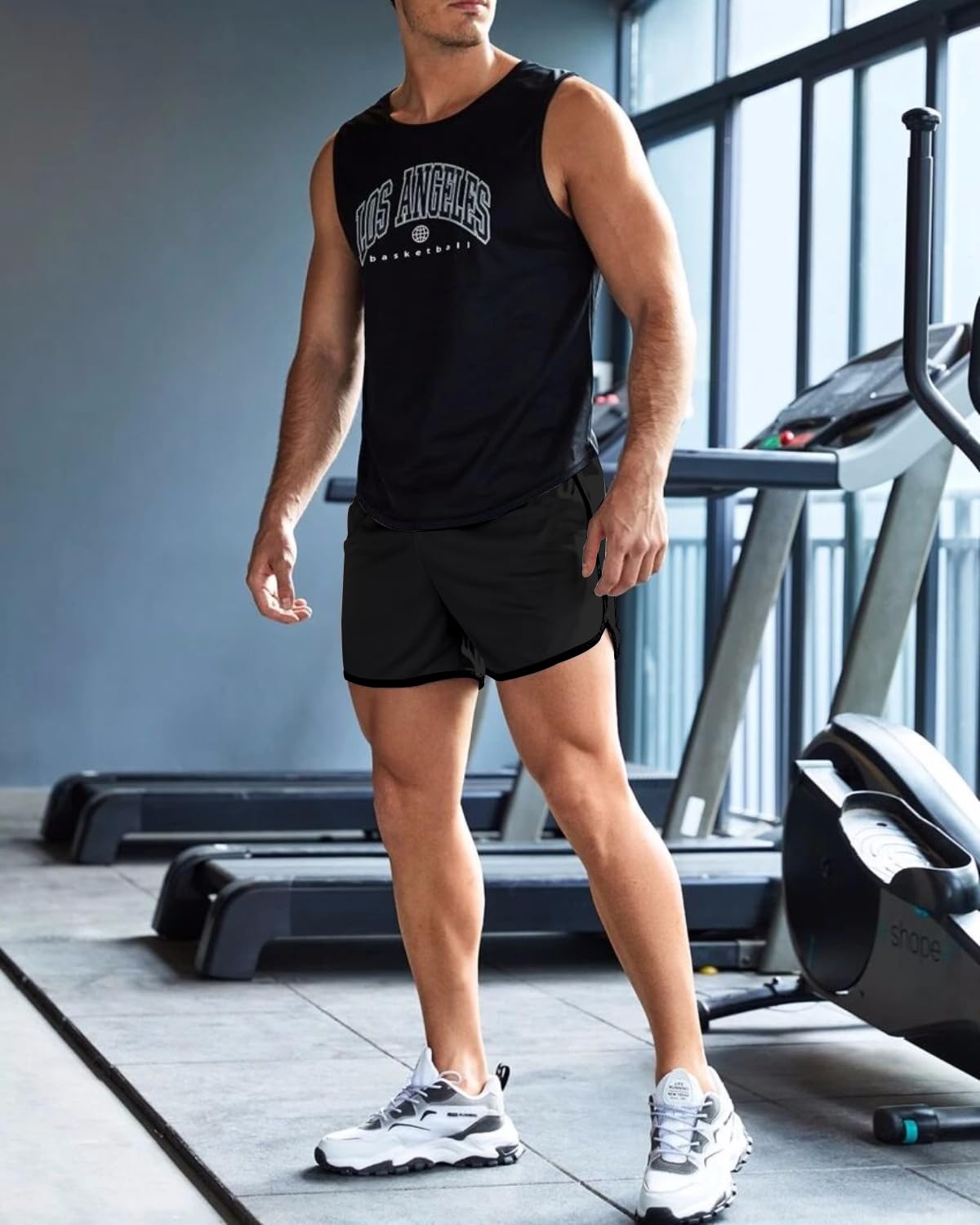 OEBLD Pantalones cortos de correr para hombre de 3 pulgadas, transpirables, de secado rápido, con bolsillos con cremallera, black3, Medium