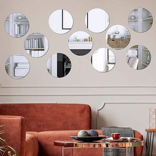 Jetec 12 piezas de espejo circular de 12 pulgadas, espejo redondo de vidrio autoadhesivo a granel, vidrio de pared plano flexible para centros de