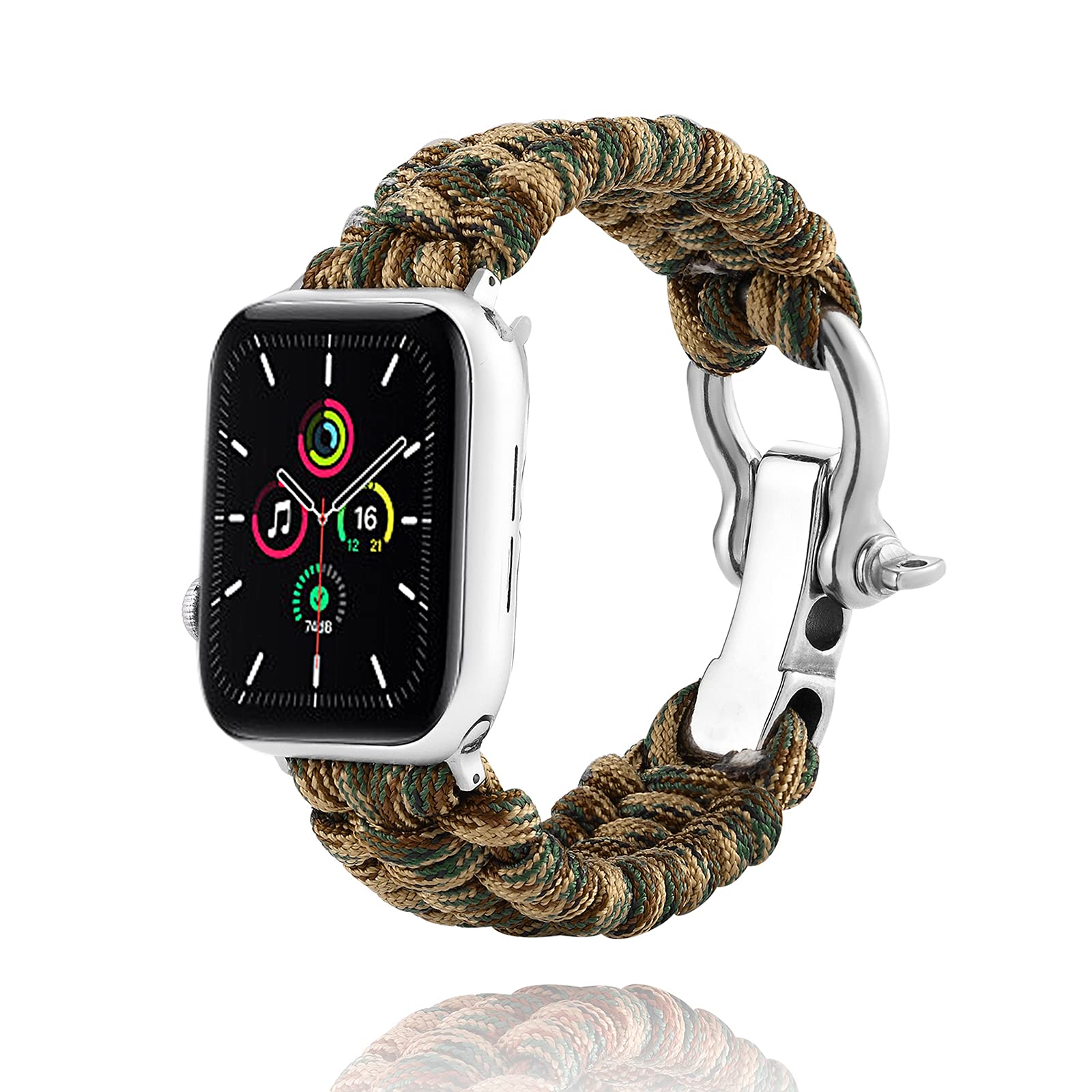 CHARMINGOSurvival Paracord Watch Band Compatible with Nylon Apple Watch Band 38mm 40mm 41mm 42mm 44mm 45mm 49mm Women Men, Military Braided Sport Outdoor Wristband for iWatch Band Series 10 9 8 7 6 5 4 3 2 1 SE Ultra 2,Black/Green/Camo