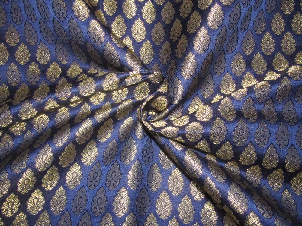 Amazon.com: Silk Brocade Fabric Navy Blue x Metallic Gold 44
