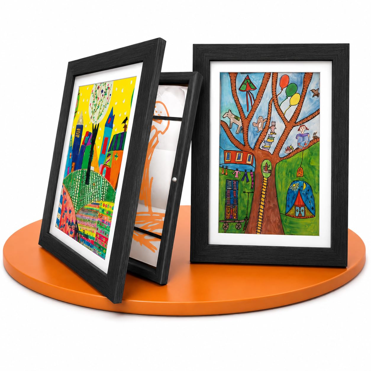 BALA® Schwarz Bilderrahmen A4 – 2er Set Wechselrahmen für Kinderzeichnungen & Kunstwerke, mit Frontöffnung zum Aufklappen, ideal für Kita & Schule, zum Aufhängen oder Aufstellen, für 120+ Bilder